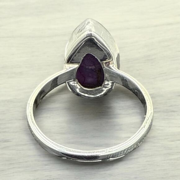 Pear Cut Purple Copper Turquoise Ring Solid 925 Sterling Silver US Size 6 - Picture 4 of 7